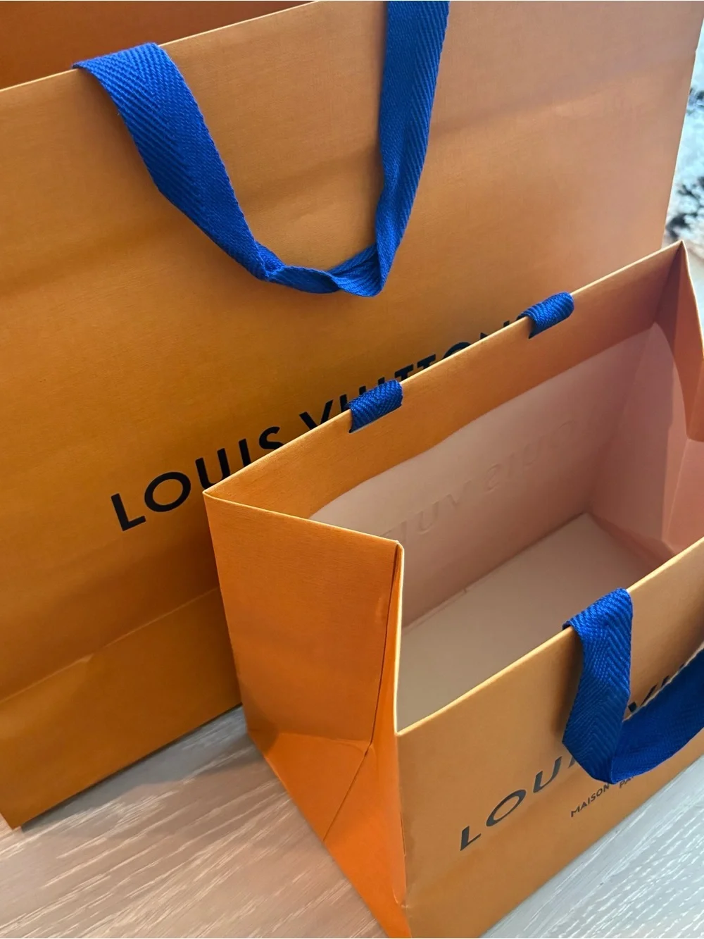 Louis Vuitton Signature Gift Bag Set with Blue Ribbon Handles